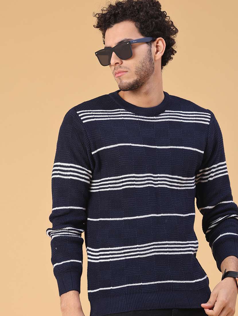 men striped long sleeve regular fit pullover 