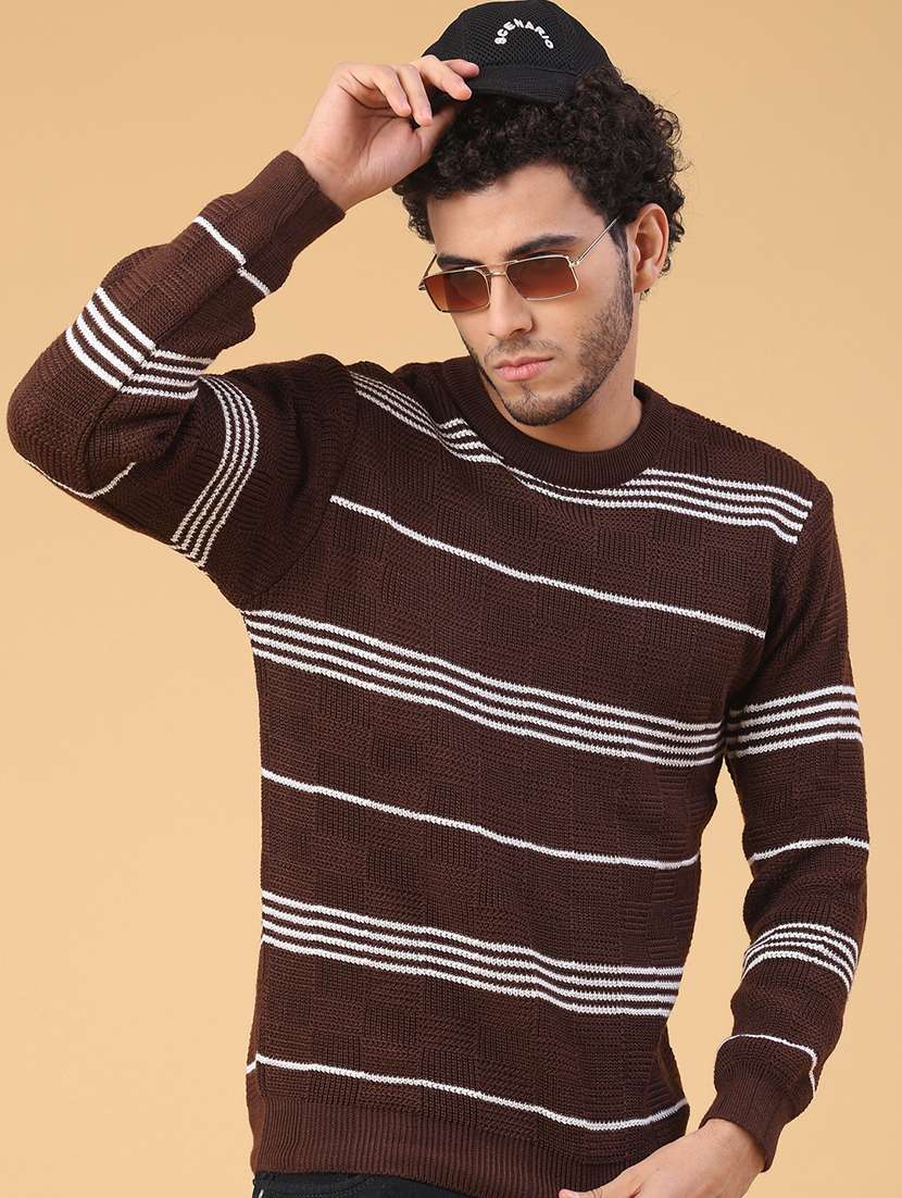 men striped long sleeve regular fit pullover 