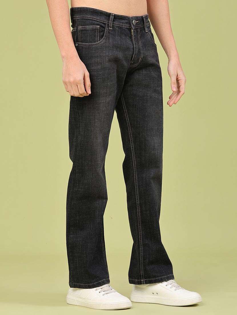 men washed mid rise full length bootcut jeans
