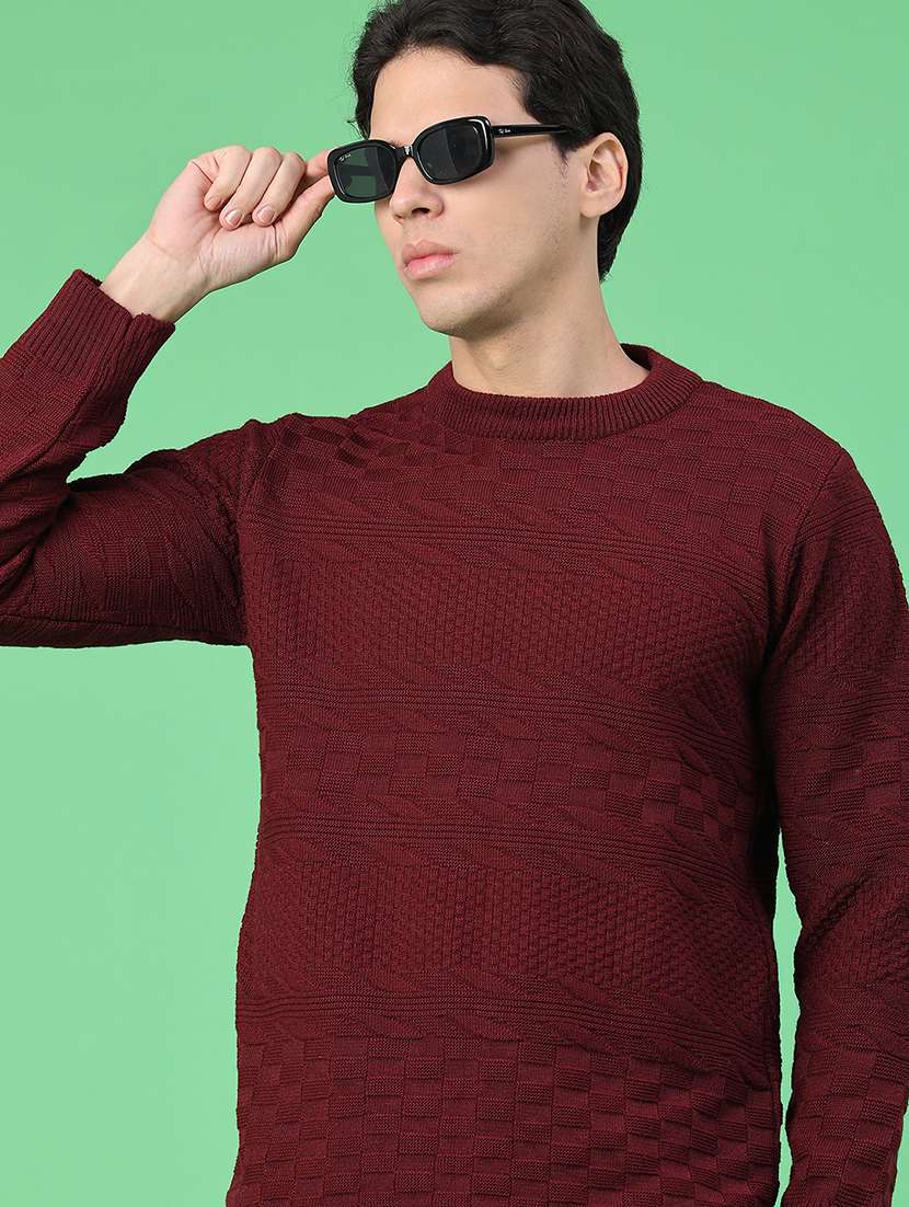 men self design long sleeve regular fit pullover 