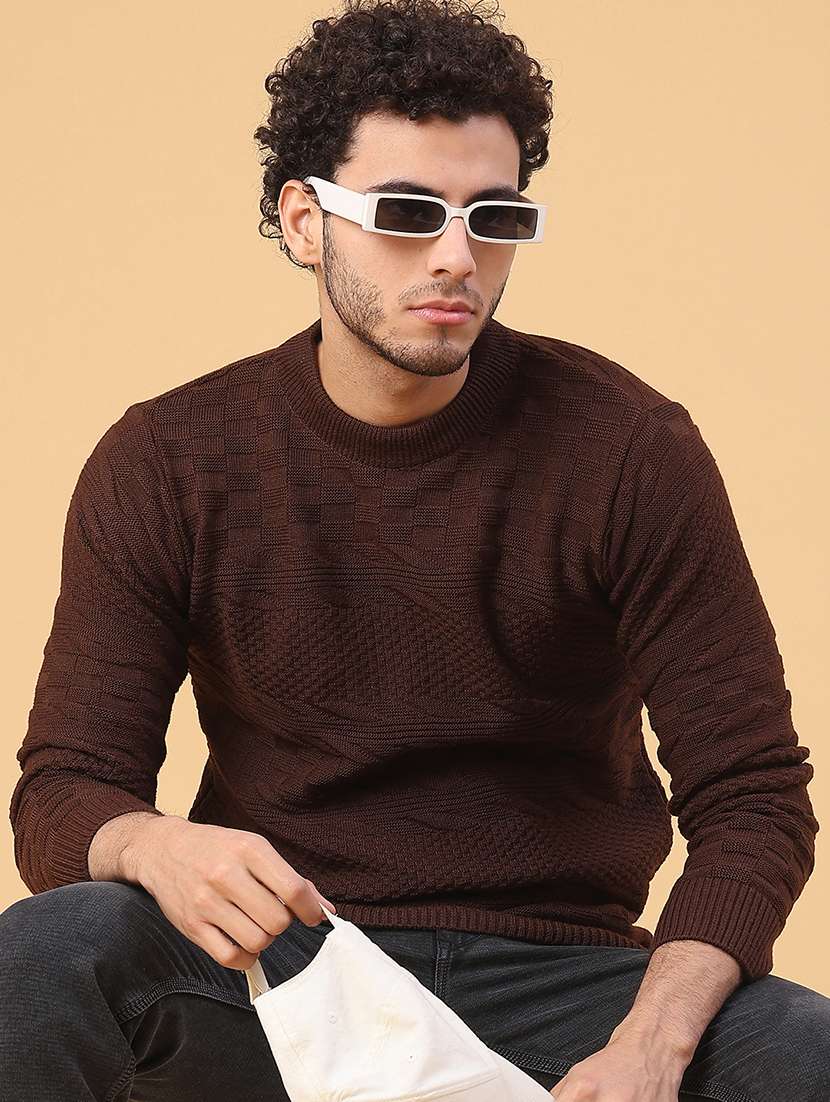 men self design long sleeve regular fit pullover 