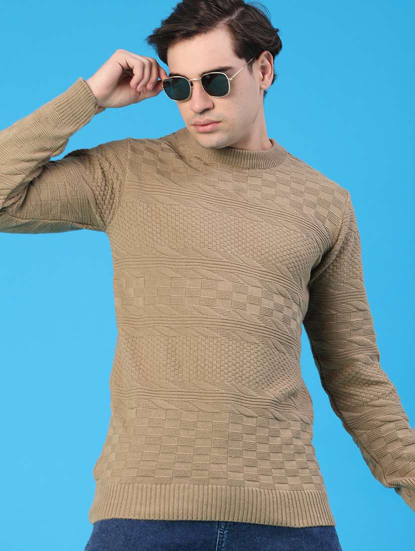 men self design long sleeve regular fit pullover 