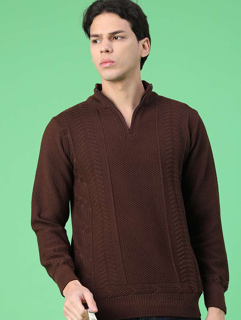 men self design long sleeve regular fit pullover 