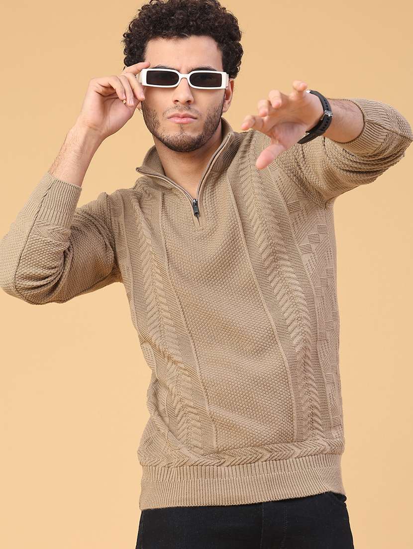 men self design long sleeve regular fit pullover 