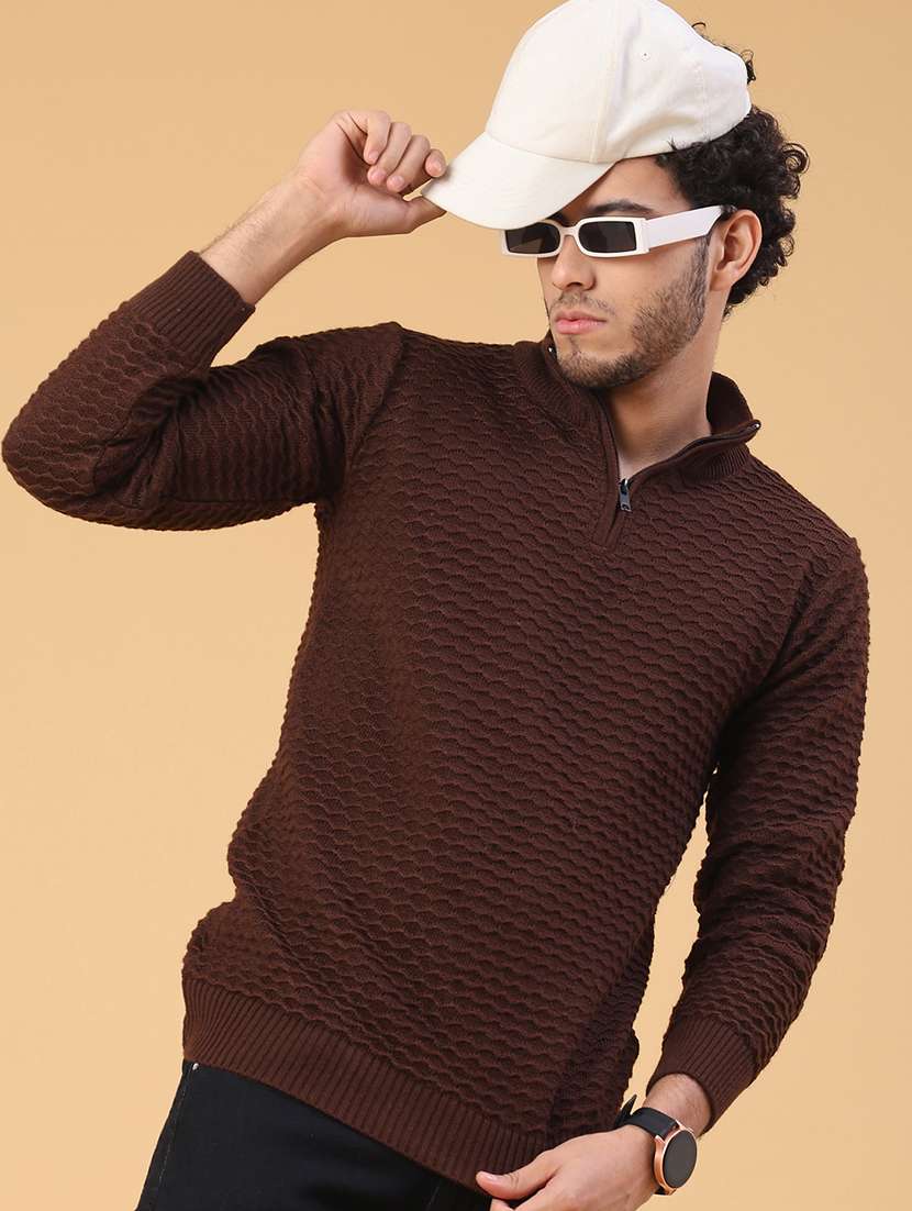 men self design long sleeve regular fit pullover 