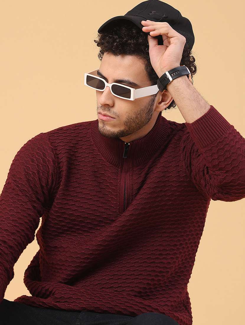 men self design long sleeve regular fit pullover 