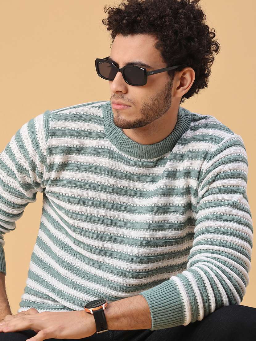 men striped long sleeve regular fit pullover 