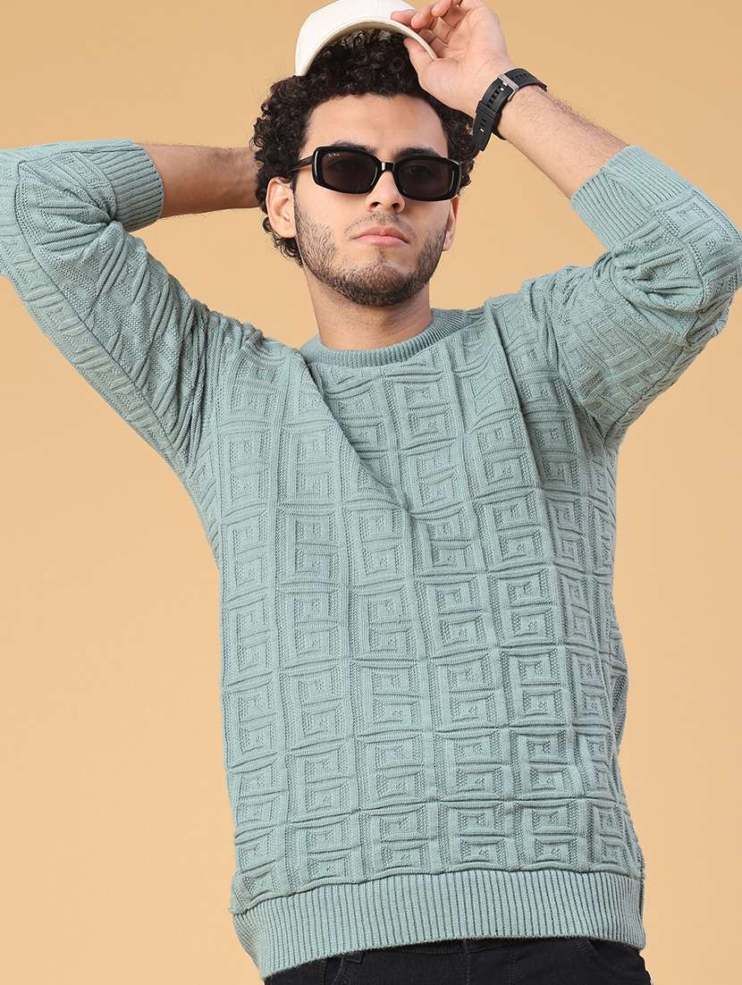 men self design long sleeve regular fit pullover 