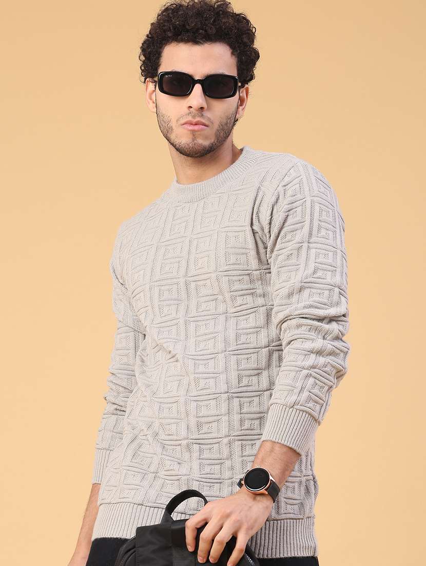 men self design long sleeve regular fit pullover 