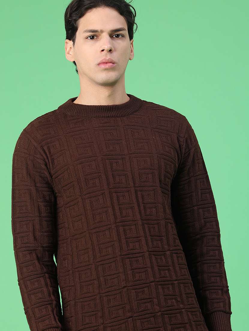 men self design long sleeve regular fit pullover 