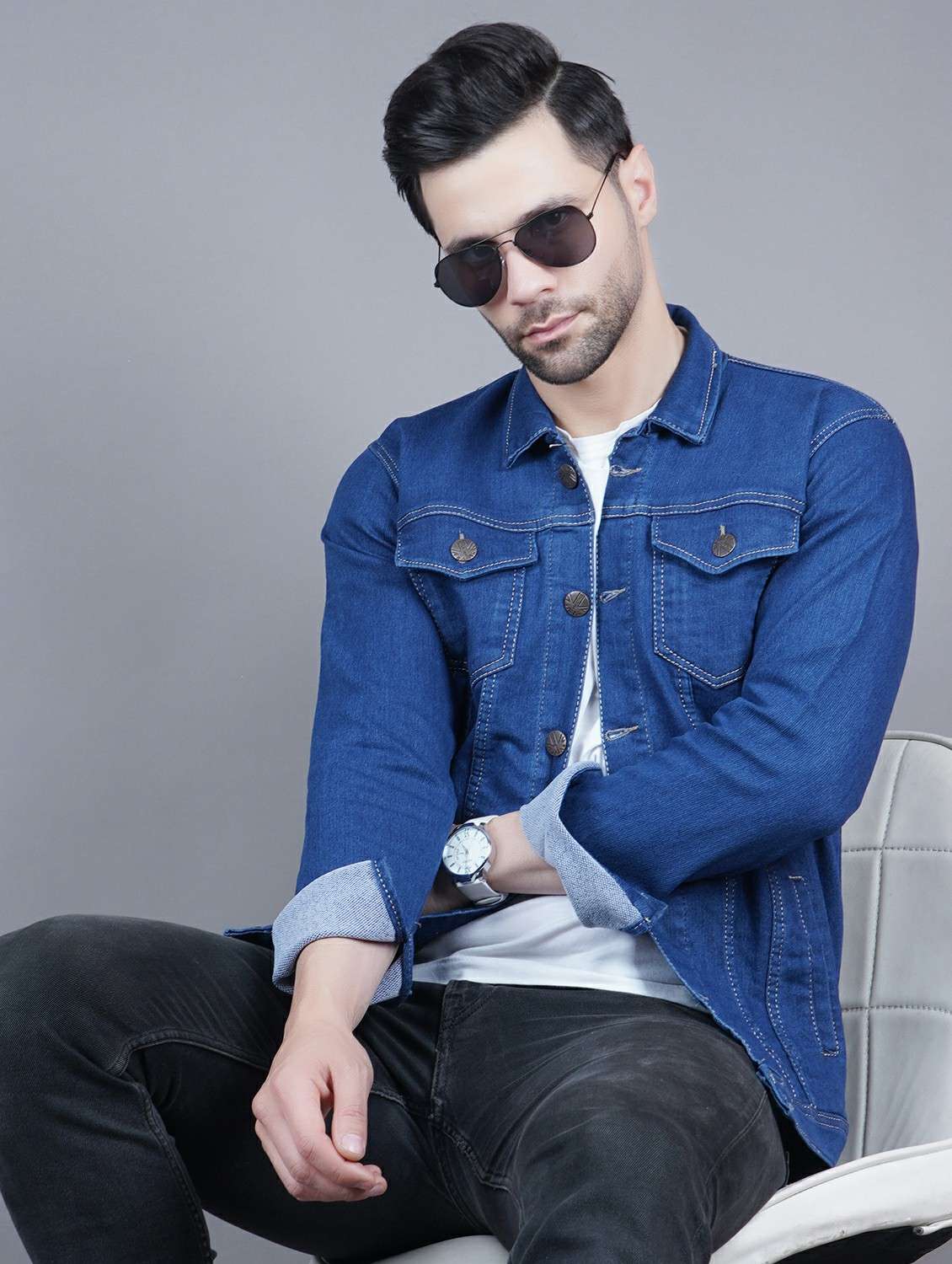 men solid long sleeve regualr fit denim jacket