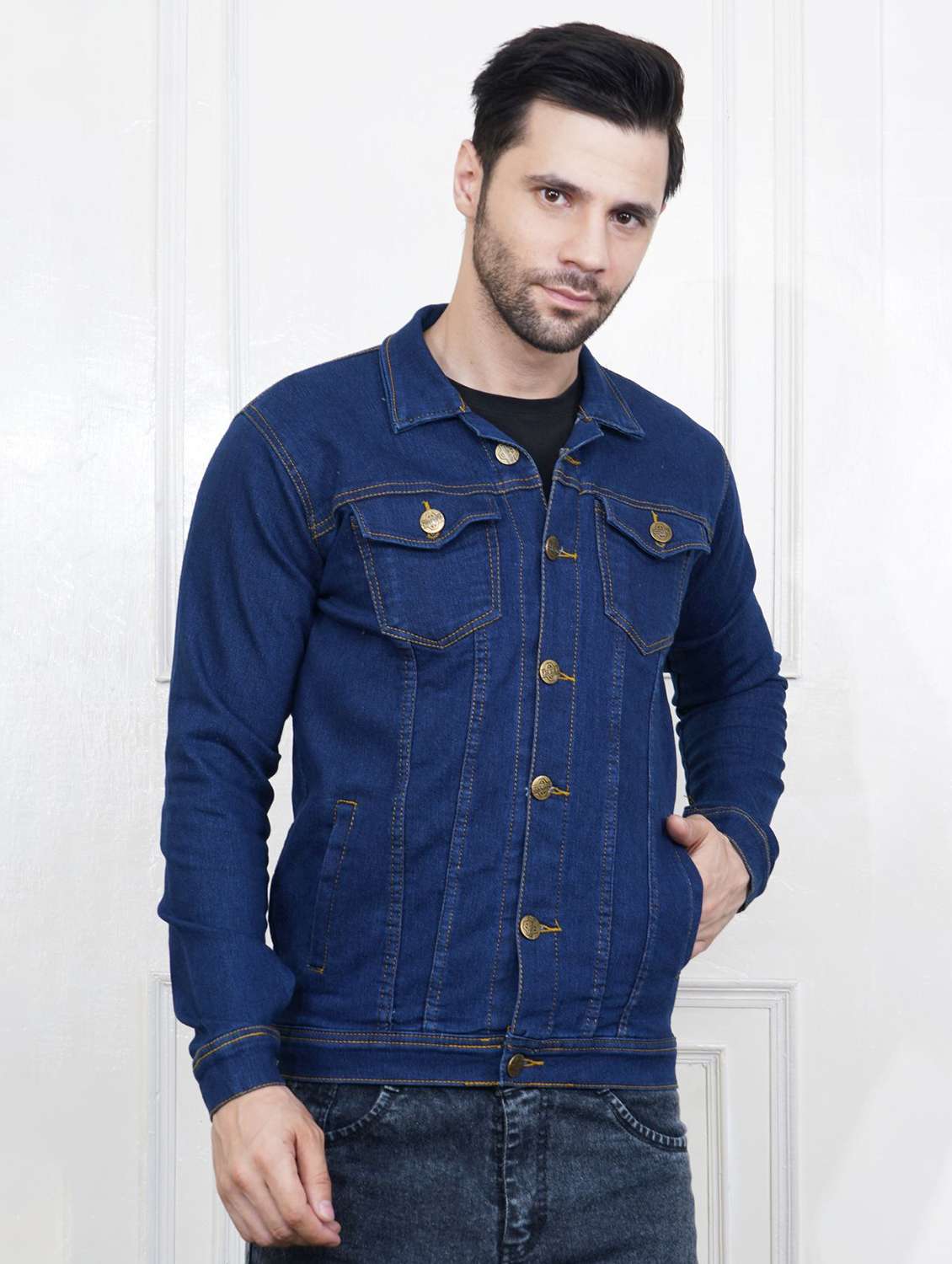 men solid long sleeve regualr fit denim jacket