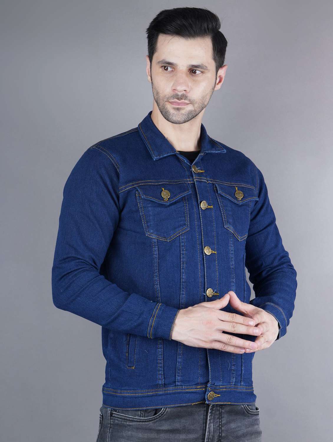 men solid long sleeve regualr fit denim jacket