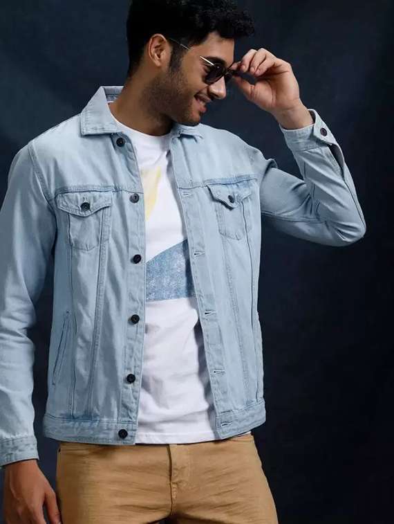 men solid long sleeve regualr fit denim jacket