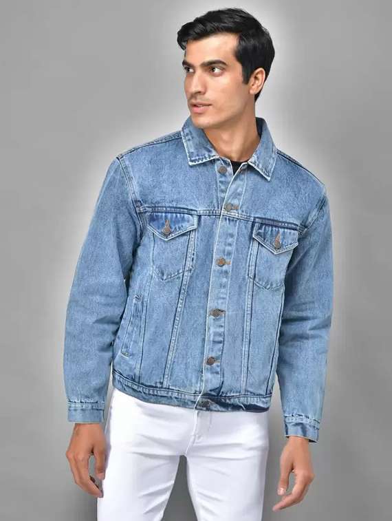 men solid long sleeve regualr fit denim jacket