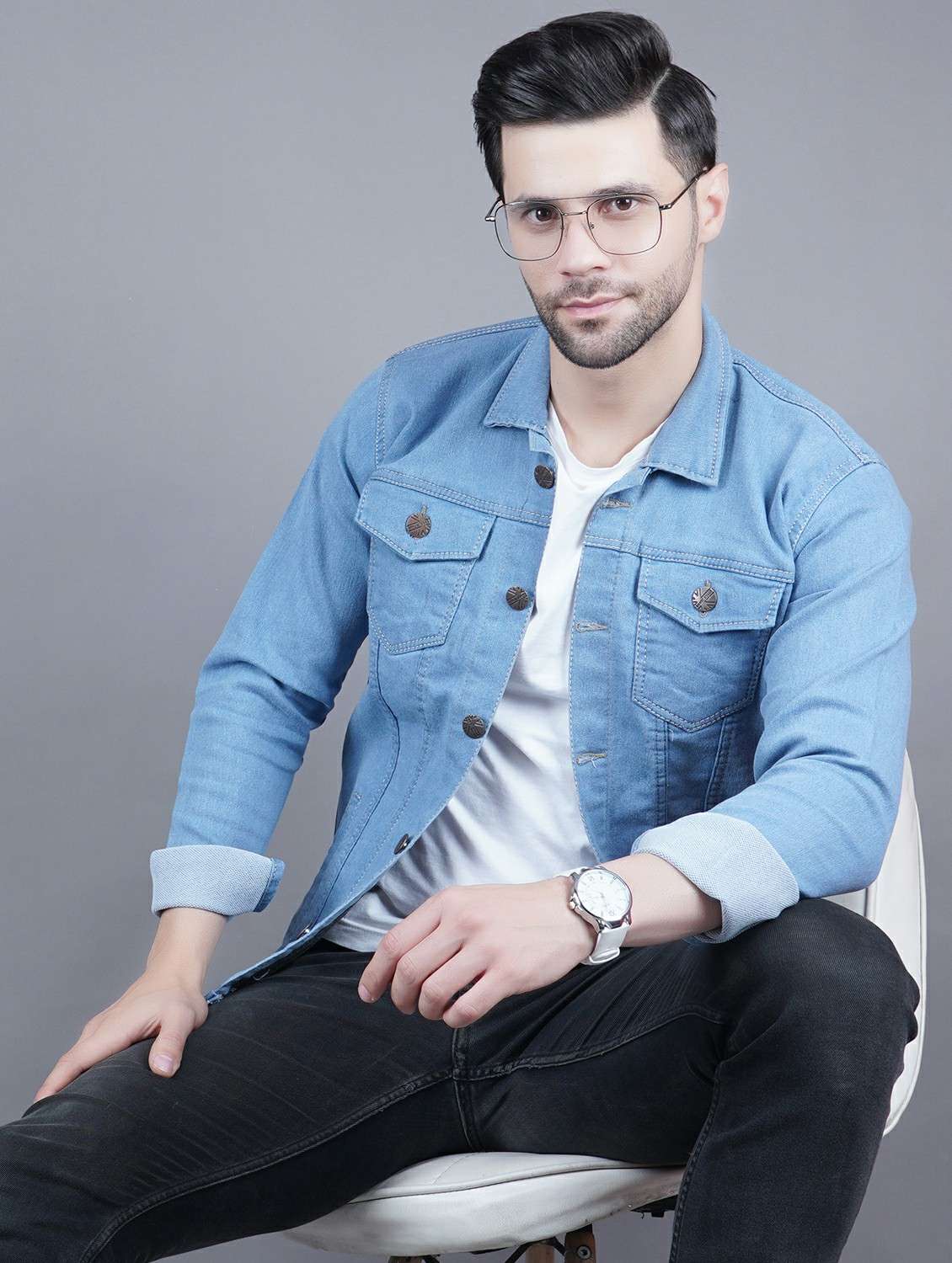 men solid long sleeve regualr fit denim jacket