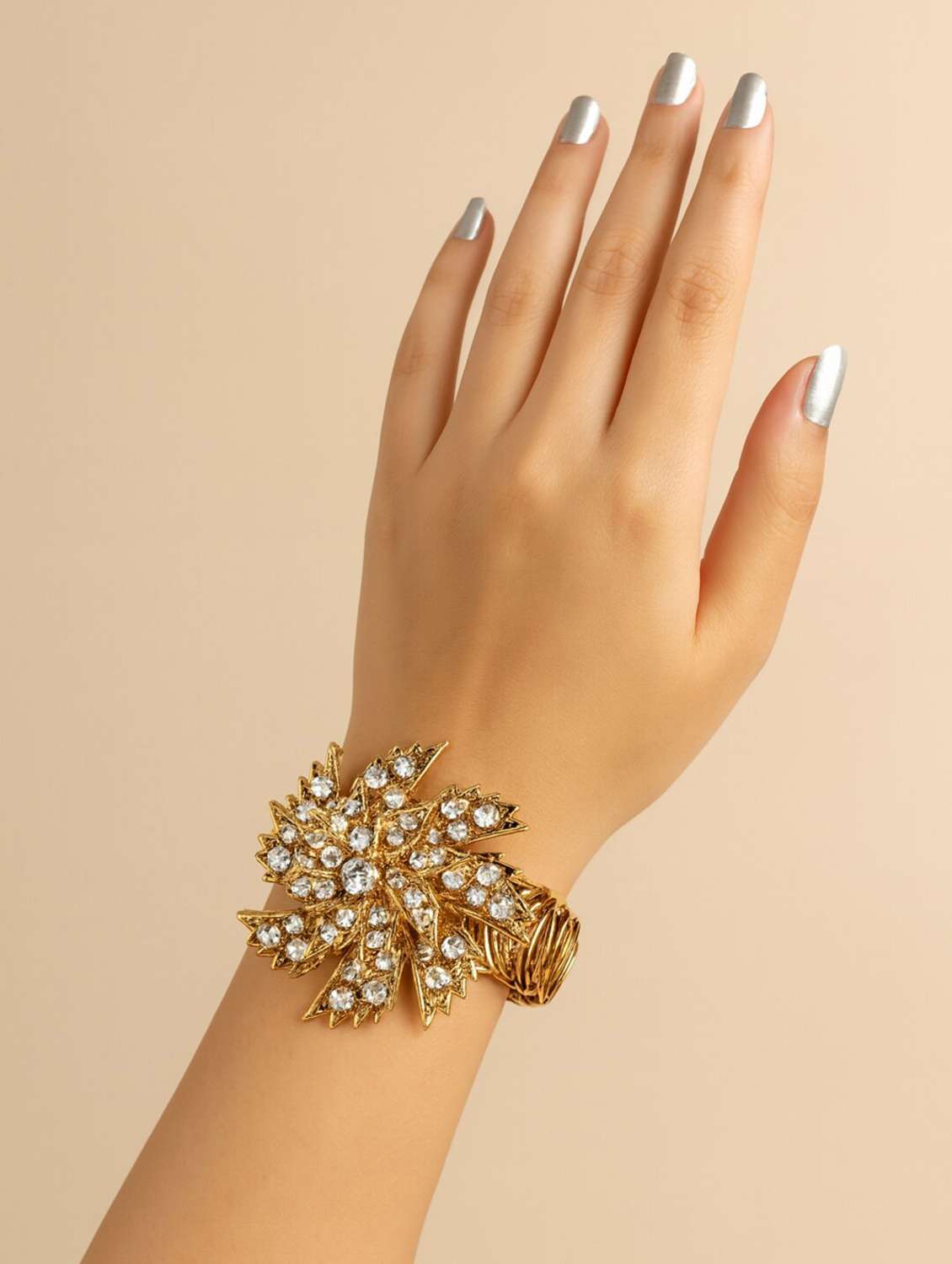 women embellished gold-plated floral statement bracelet