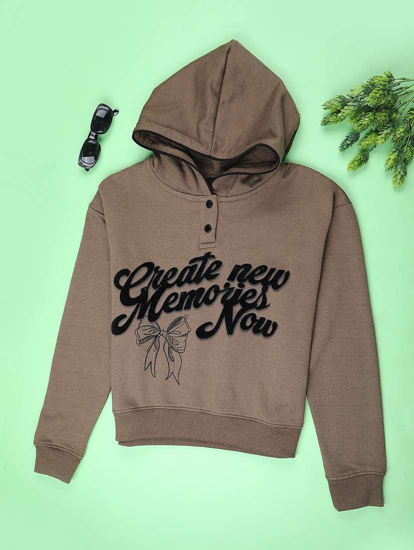 girls printed long sleeve hooded sweatshirt