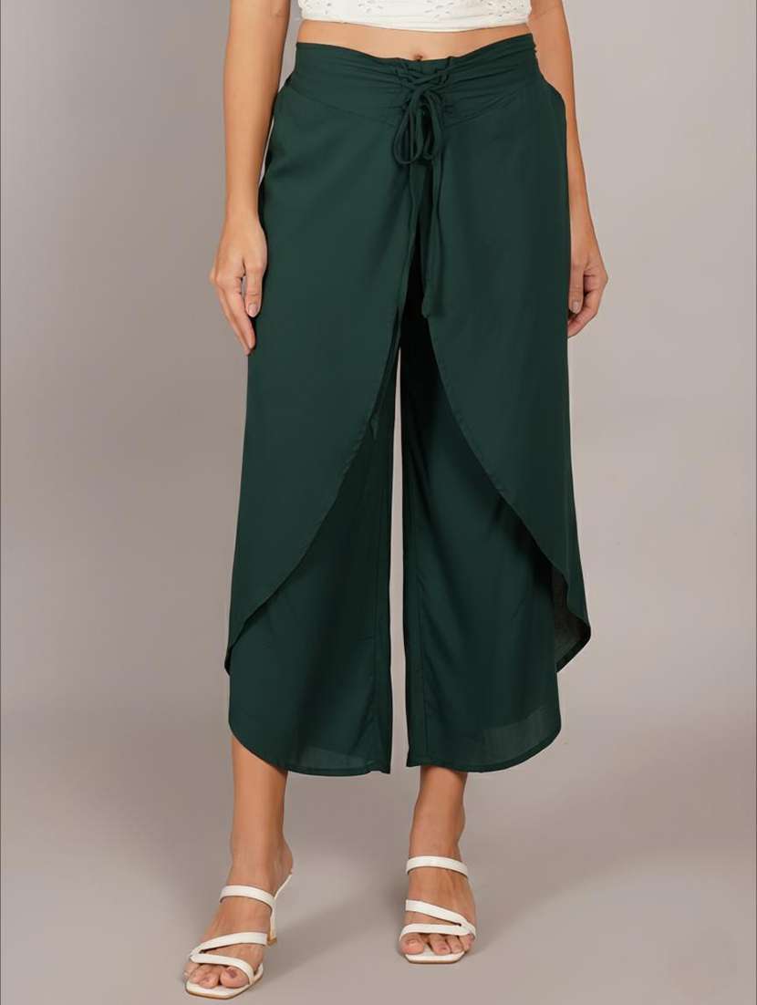 women solid high rise flared palazzo