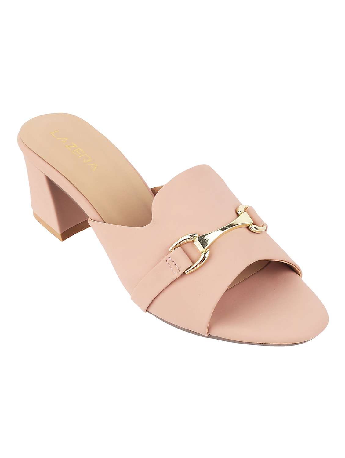 women slip on block heel sandal