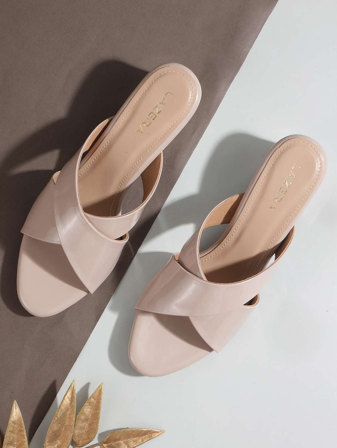 women slip on block heel sandal