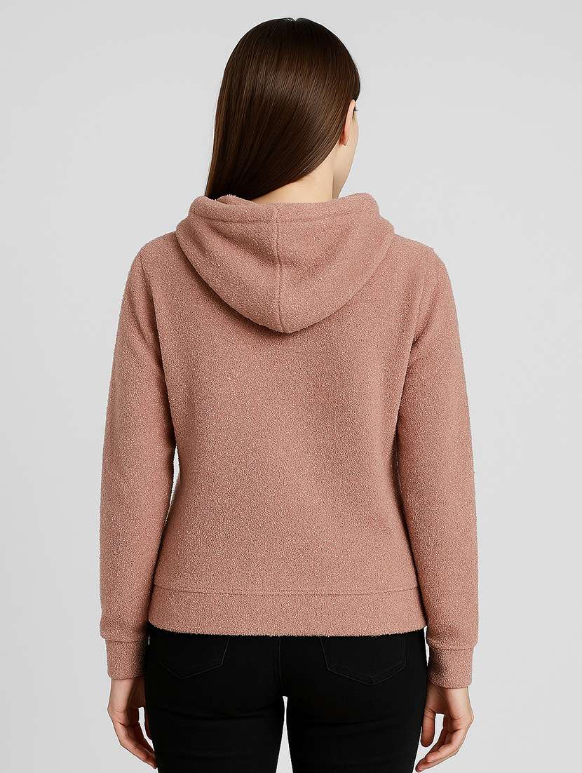 women solid long sleeve hooded sweatshirt - 22251963 -  Standard Image - 3