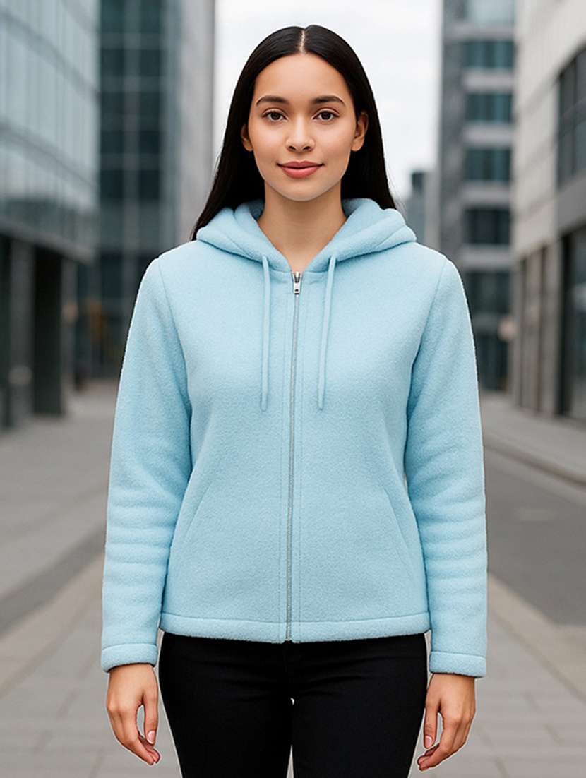 women solid long sleeve hooded sweatshirt