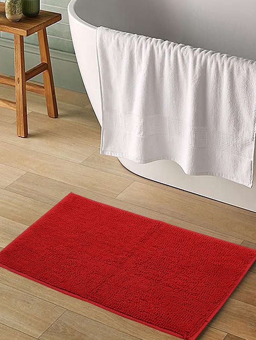 jamio firati luxury cotton chenille bathroom mat, red, super absorbent non-slip bath rug, indoor floor mat for bathroom