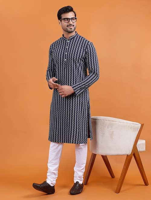 men self design mandarin neck long kurta - 22251967 -  Standard Image - 0
