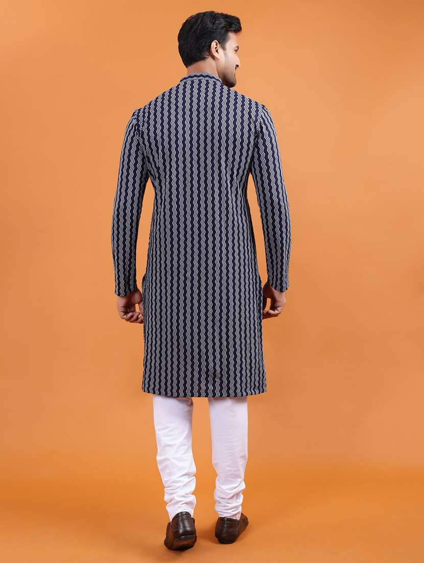 men self design mandarin neck long kurta - 22251967 -  Standard Image - 3