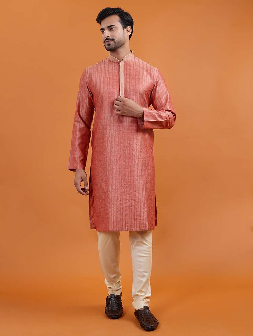 men self design mandarin neck long kurta