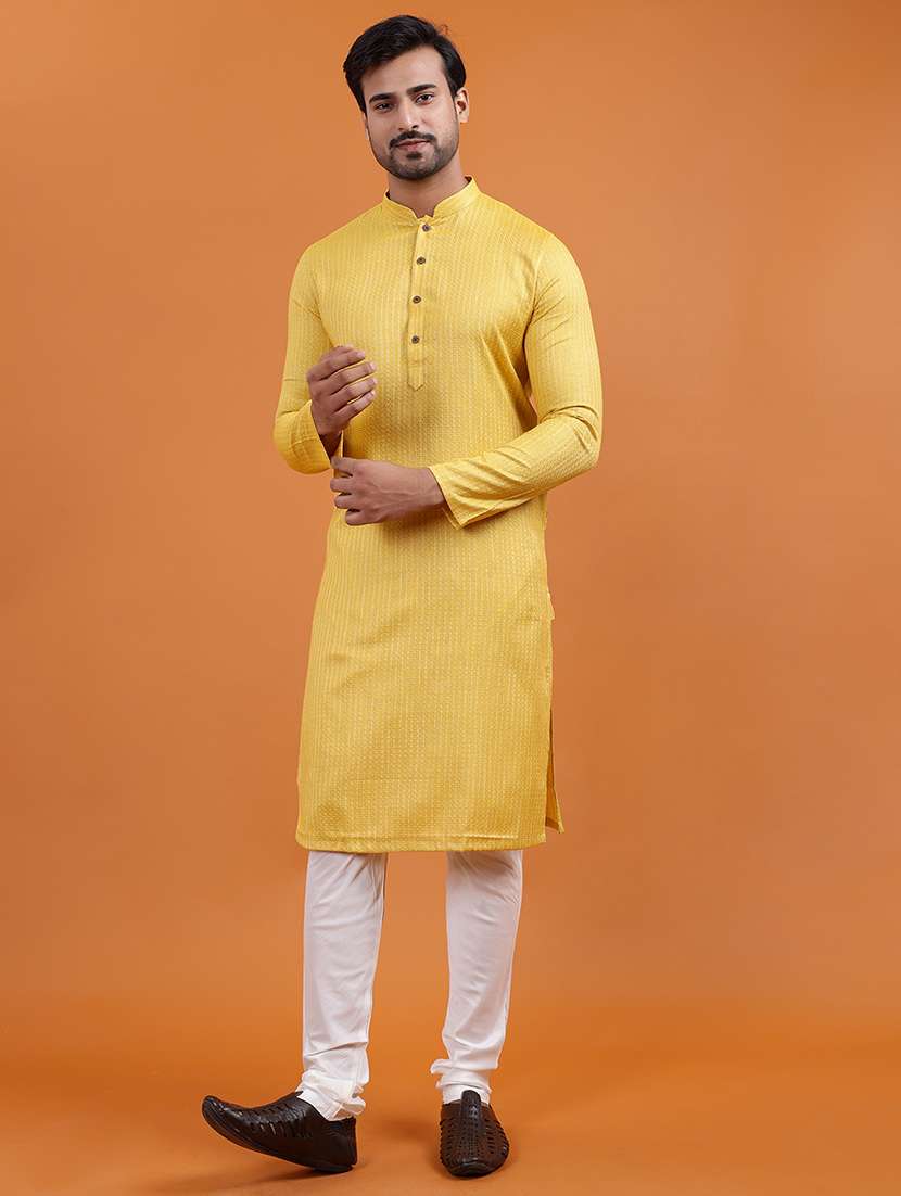 men self design mandarin neck long kurta