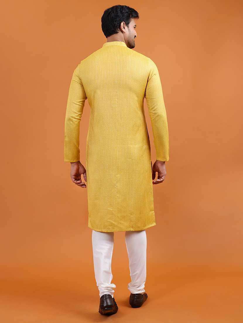 men self design mandarin neck long kurta - 22251972 -  Standard Image - 3