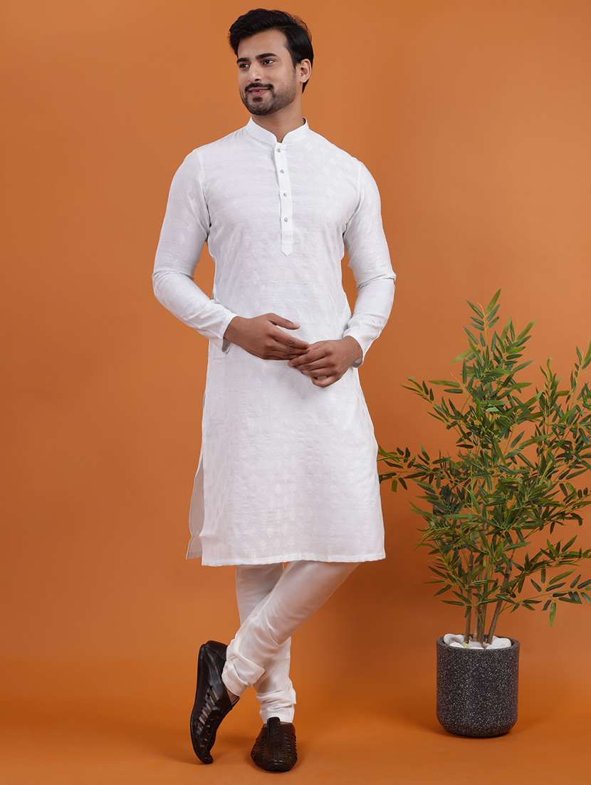 men self design mandarin neck long kurta