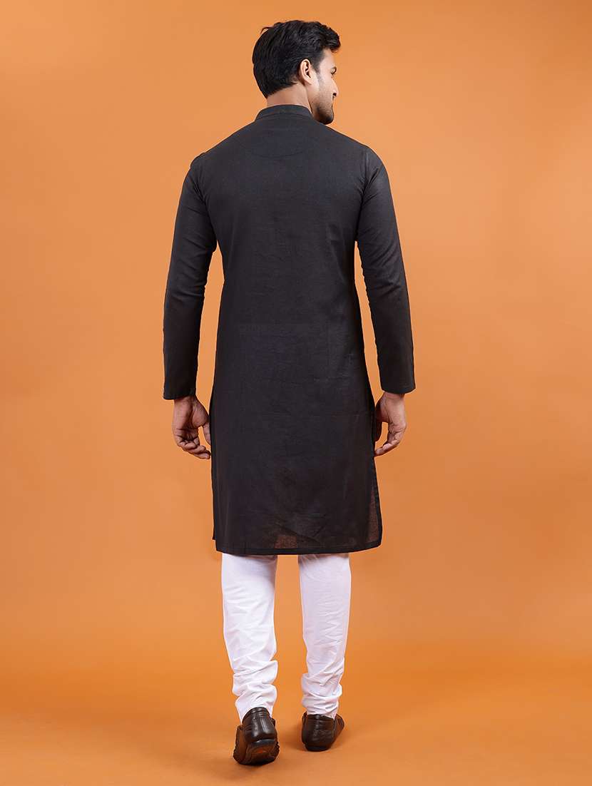 men solid mandarin neck long kurta - 22251975 -  Standard Image - 3