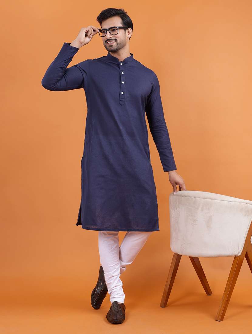 men solid mandarin neck long kurta