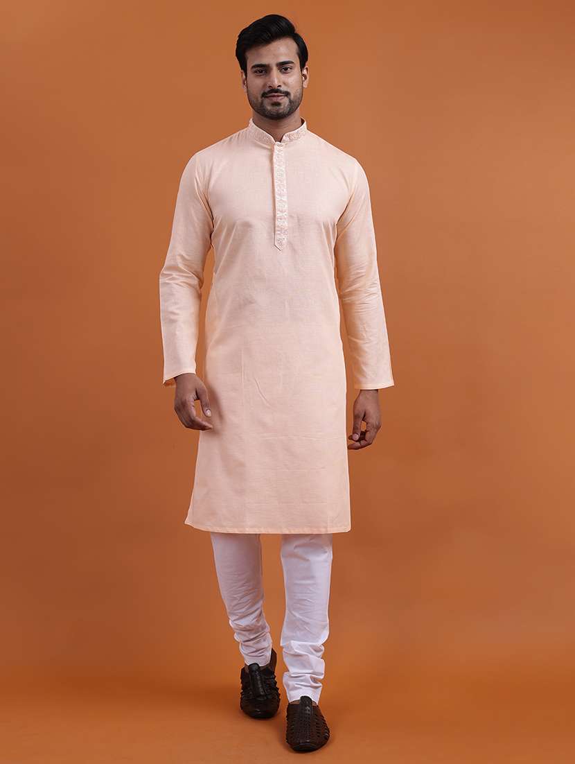 men solid mandarin neck long kurta