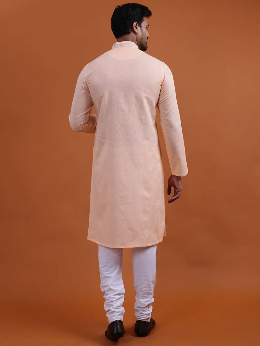 men solid mandarin neck long kurta - 22251977 -  Standard Image - 3