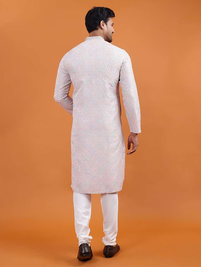 men printed mandarin neck long kurta - 22251978 -  Standard Image - 3