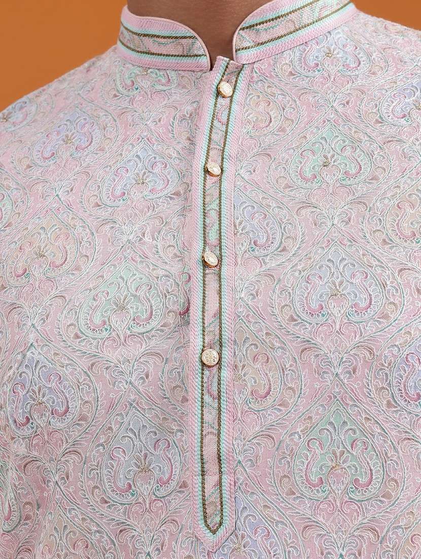 men printed mandarin neck long kurta - 22251978 -  Standard Image - 5