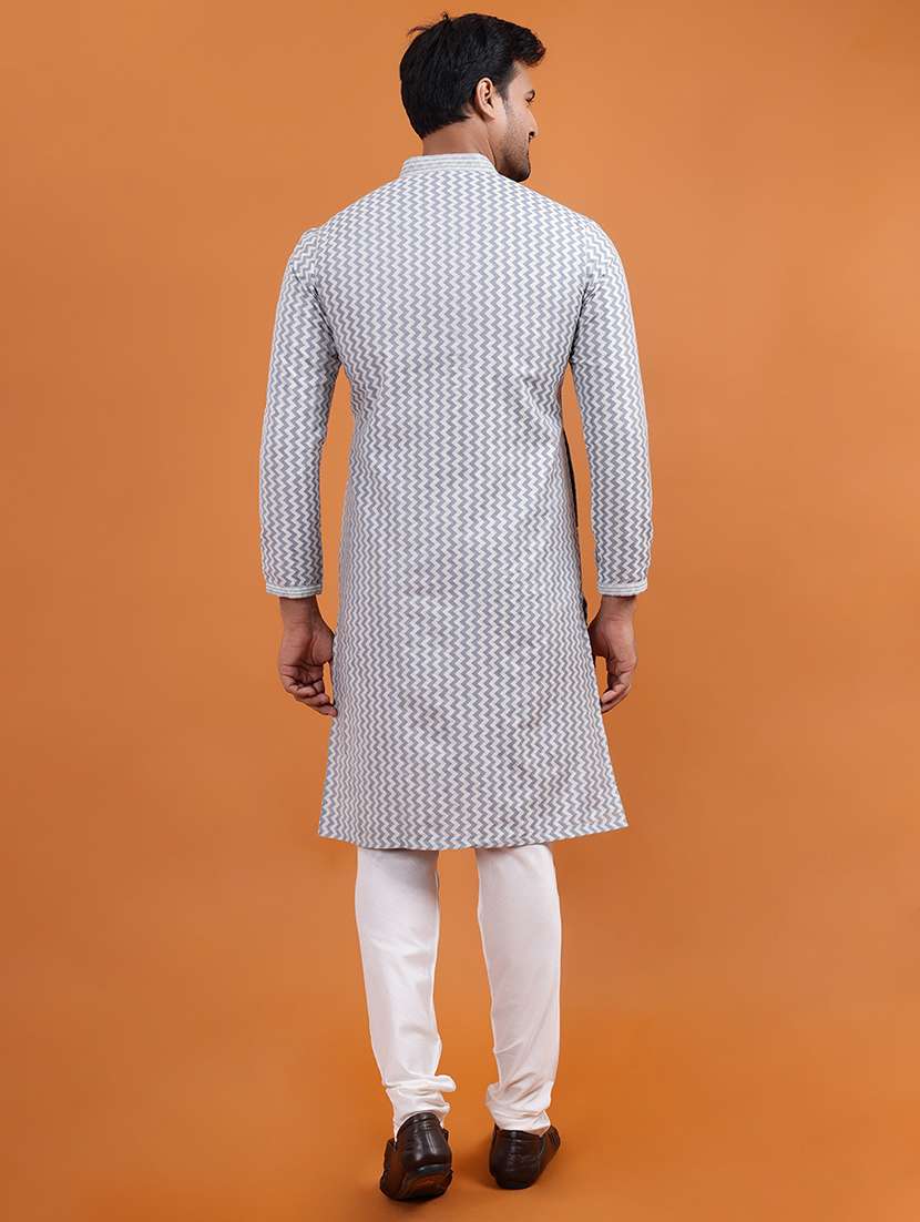 men chevron mandarin neck long kurta - 22251981 -  Standard Image - 3