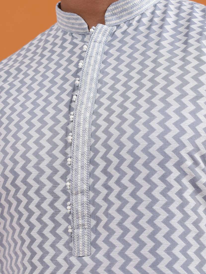 men chevron mandarin neck long kurta - 22251981 -  Standard Image - 5