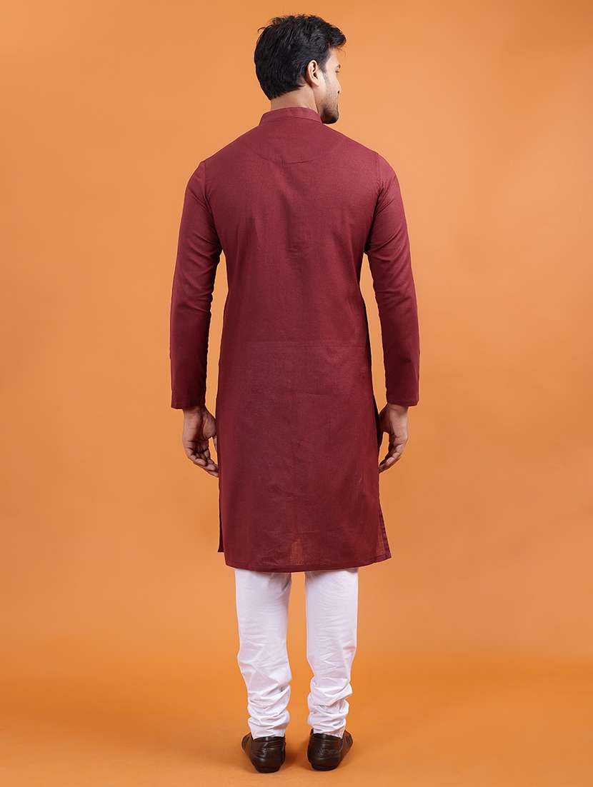 men solid mandarin neck long kurta - 22251987 -  Standard Image - 3