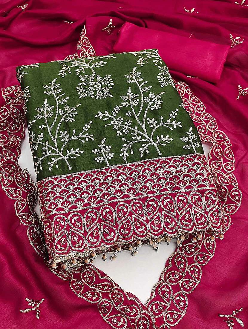 women solid with work unstitched suit set