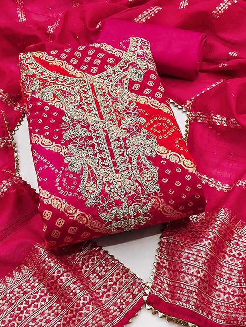 women bandhani embroidered unstitched suit set - 22252022 -  Standard Image - 0
