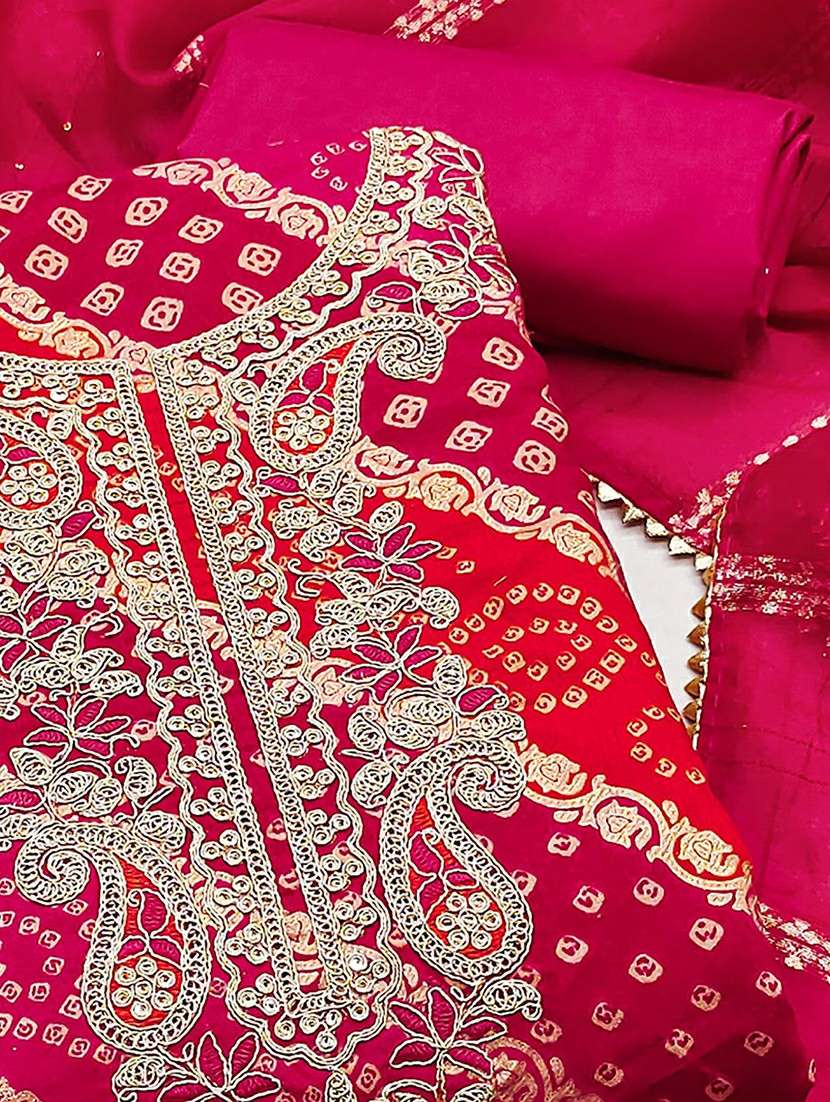women bandhani embroidered unstitched suit set - 22252022 -  Standard Image - 3