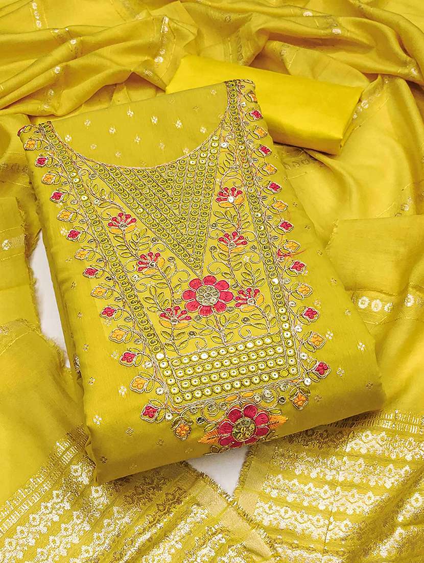women self design embroidered unstitched suit set