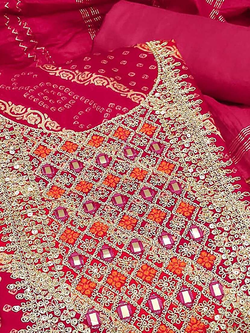 women bandhani embroidered unstitched suit set - 22252054 -  Standard Image - 3