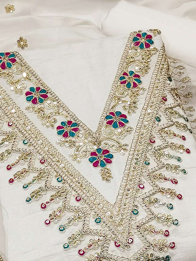 women solid with work embroidered unstitched suit set - 22252076 -  Standard Image - 3