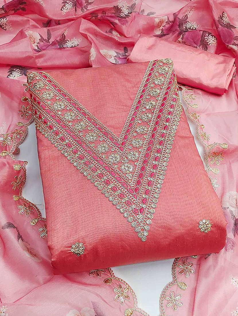 women solid with work embroidered unstitched suit set